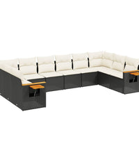 10-tlg. Garten-Sofagarnitur mit Kissen Schwarz Poly Rattan