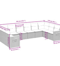 10-tlg. Garten-Sofagarnitur mit Kissen Schwarz Poly Rattan