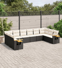 10-tlg. Garten-Sofagarnitur mit Kissen Schwarz Poly Rattan