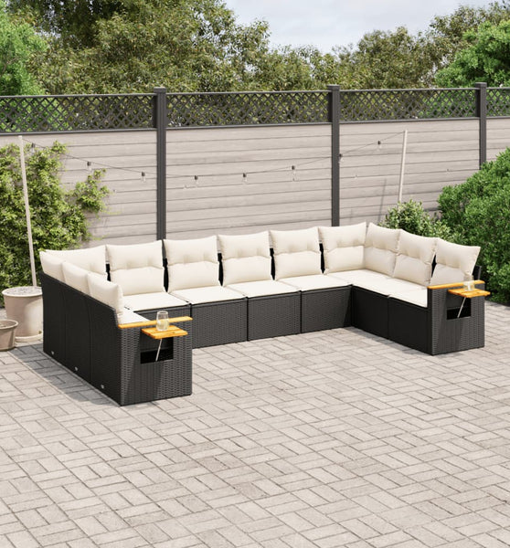 10-tlg. Garten-Sofagarnitur mit Kissen Schwarz Poly Rattan