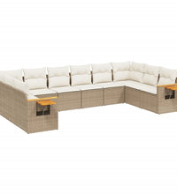 10-tlg. Garten-Sofagarnitur mit Kissen Beige Poly Rattan