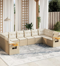 10-tlg. Garten-Sofagarnitur mit Kissen Beige Poly Rattan