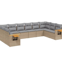 10-tlg. Garten-Sofagarnitur mit Kissen Beige Poly Rattan