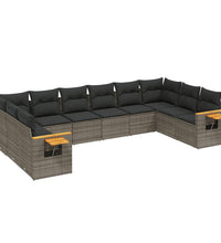 10-tlg. Garten-Sofagarnitur mit Kissen Grau Poly Rattan