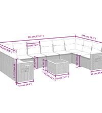11-tlg. Garten-Sofagarnitur mit Kissen Grau Poly Rattan
