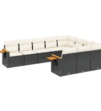 10-tlg. Garten-Sofagarnitur mit Kissen Schwarz Poly Rattan