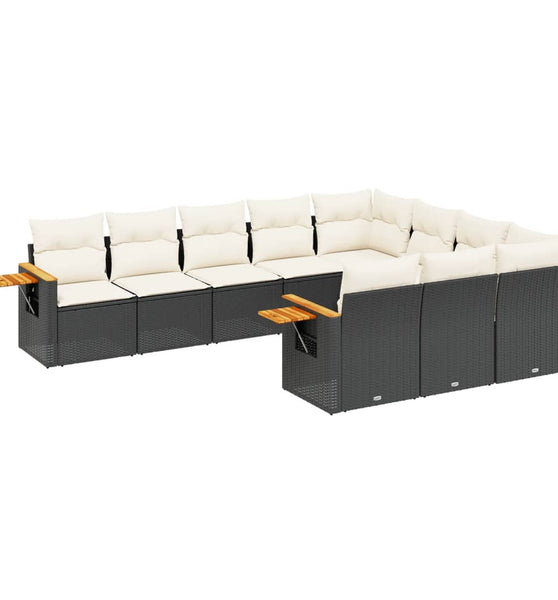 10-tlg. Garten-Sofagarnitur mit Kissen Schwarz Poly Rattan