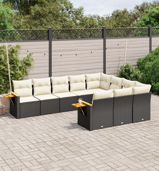 10-tlg. Garten-Sofagarnitur mit Kissen Schwarz Poly Rattan