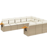 10-tlg. Garten-Sofagarnitur mit Kissen Beige Poly Rattan