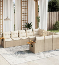 10-tlg. Garten-Sofagarnitur mit Kissen Beige Poly Rattan