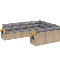 10-tlg. Garten-Sofagarnitur mit Kissen Beige Poly Rattan