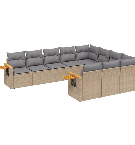 10-tlg. Garten-Sofagarnitur mit Kissen Beige Poly Rattan