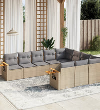 10-tlg. Garten-Sofagarnitur mit Kissen Beige Poly Rattan
