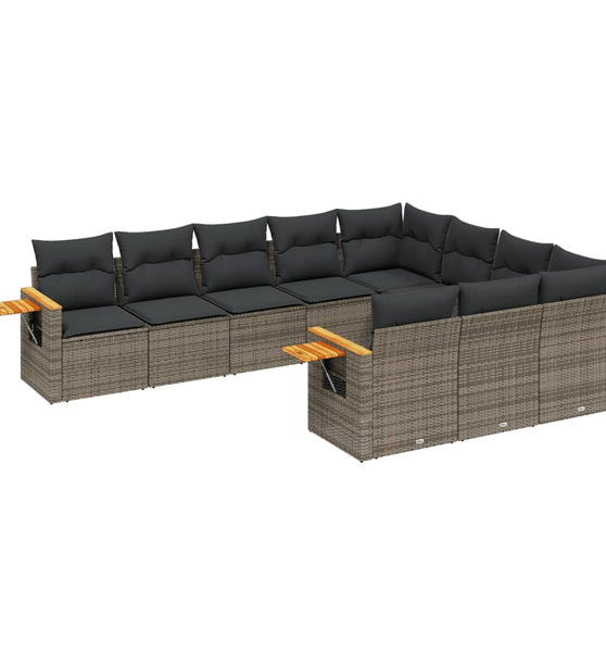 10-tlg. Garten-Sofagarnitur mit Kissen Grau Poly Rattan