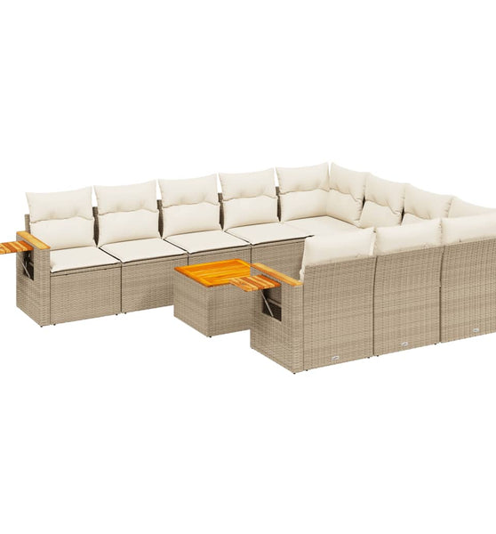 11-tlg. Garten-Sofagarnitur mit Kissen Beige Poly Rattan