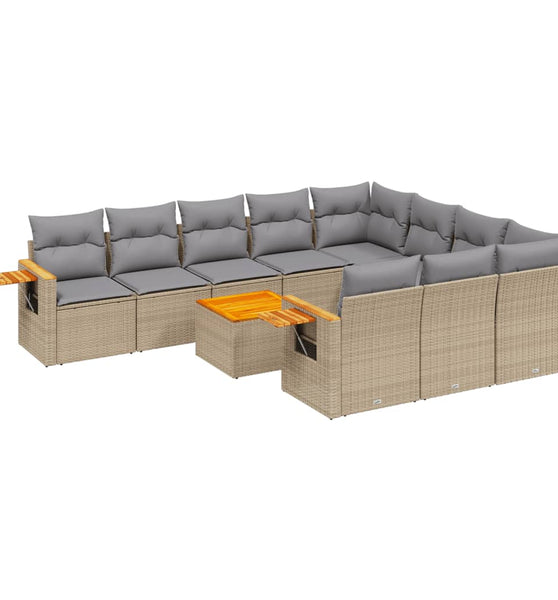 11-tlg. Garten-Sofagarnitur mit Kissen Beige Poly Rattan