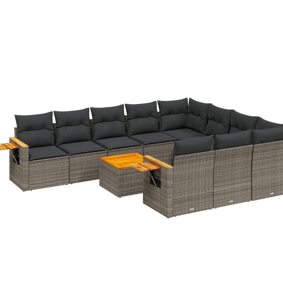 11-tlg. Garten-Sofagarnitur mit Kissen Grau Poly Rattan