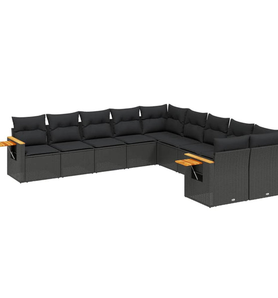 10-tlg. Garten-Sofagarnitur mit Kissen Schwarz Poly Rattan