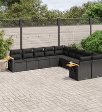 10-tlg. Garten-Sofagarnitur mit Kissen Schwarz Poly Rattan