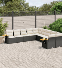 10-tlg. Garten-Sofagarnitur mit Kissen Schwarz Poly Rattan