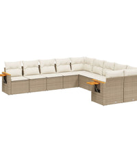 10-tlg. Garten-Sofagarnitur mit Kissen Beige Poly Rattan
