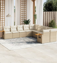 10-tlg. Garten-Sofagarnitur mit Kissen Beige Poly Rattan
