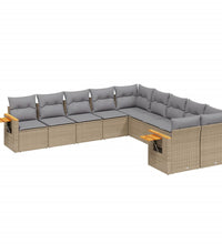 10-tlg. Garten-Sofagarnitur mit Kissen Beige Poly Rattan