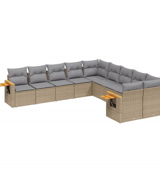 10-tlg. Garten-Sofagarnitur mit Kissen Beige Poly Rattan