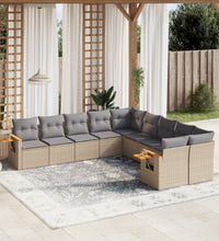 10-tlg. Garten-Sofagarnitur mit Kissen Beige Poly Rattan