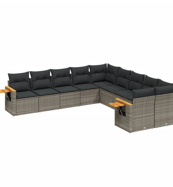 10-tlg. Garten-Sofagarnitur mit Kissen Grau Poly Rattan