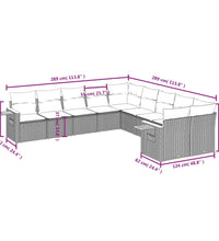 10-tlg. Garten-Sofagarnitur mit Kissen Grau Poly Rattan