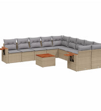 11-tlg. Garten-Sofagarnitur mit Kissen Beige Poly Rattan