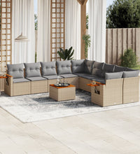 11-tlg. Garten-Sofagarnitur mit Kissen Beige Poly Rattan
