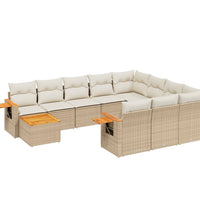 11-tlg. Garten-Sofagarnitur mit Kissen Beige Poly Rattan