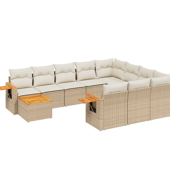11-tlg. Garten-Sofagarnitur mit Kissen Beige Poly Rattan