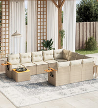 11-tlg. Garten-Sofagarnitur mit Kissen Beige Poly Rattan