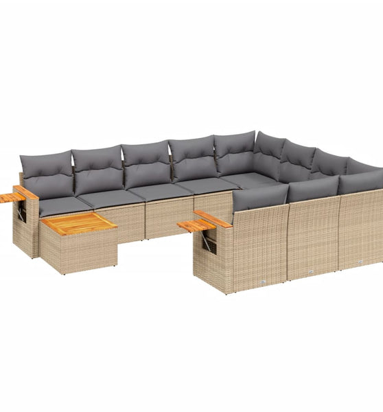 11-tlg. Garten-Sofagarnitur mit Kissen Beige Poly Rattan