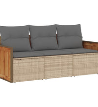 3-tlg. Garten-Sofagarnitur mit Kissen Beige Poly Rattan