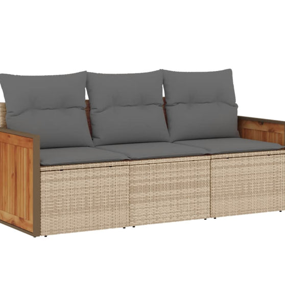 3-tlg. Garten-Sofagarnitur mit Kissen Beige Poly Rattan