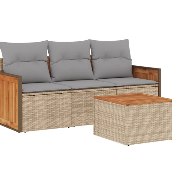 4-tlg. Garten-Sofagarnitur mit Kissen Beige Poly Rattan