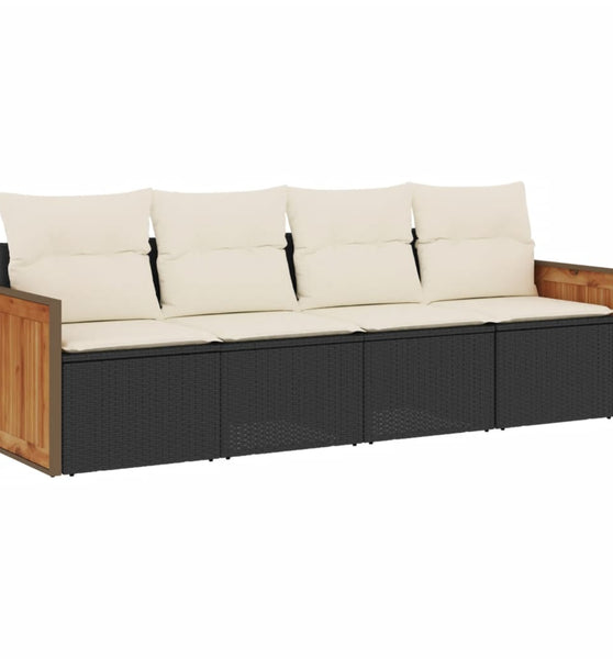 4-tlg. Garten-Sofagarnitur mit Kissen Schwarz Poly Rattan