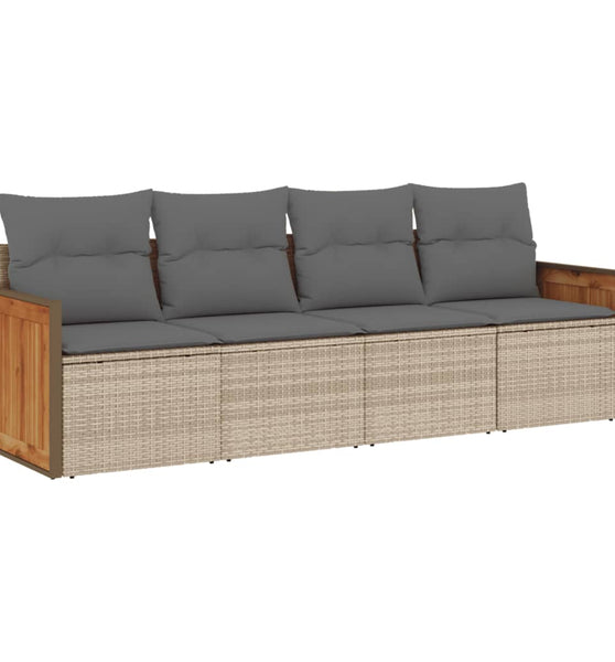 4-tlg. Garten-Sofagarnitur mit Kissen Beige Poly Rattan