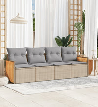 4-tlg. Garten-Sofagarnitur mit Kissen Beige Poly Rattan