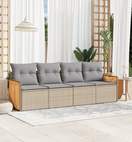 4-tlg. Garten-Sofagarnitur mit Kissen Beige Poly Rattan