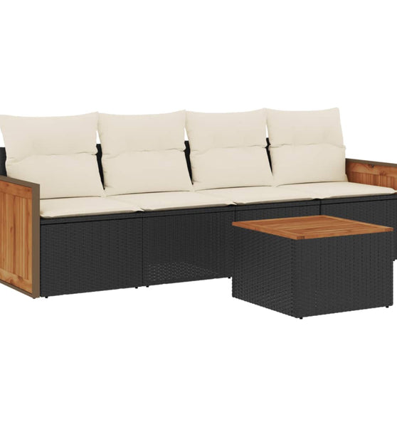 5-tlg. Garten-Sofagarnitur mit Kissen Schwarz Poly Rattan