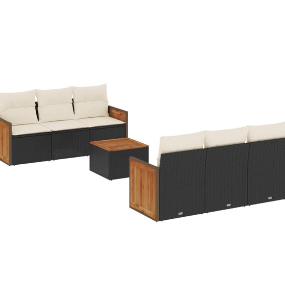 7-tlg. Garten-Sofagarnitur mit Kissen Schwarz Poly Rattan