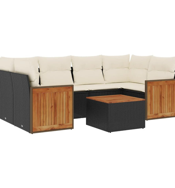 7-tlg. Garten-Sofagarnitur mit Kissen Schwarz Poly Rattan