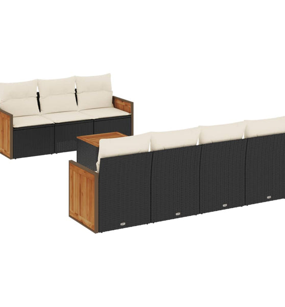 8-tlg. Garten-Sofagarnitur mit Kissen Schwarz Poly Rattan