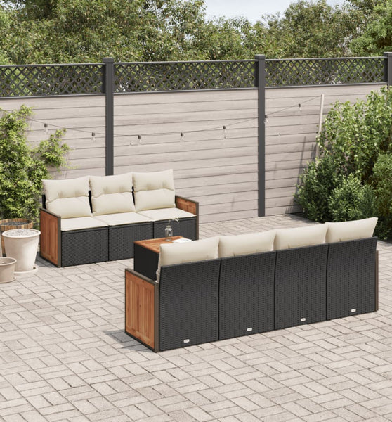 8-tlg. Garten-Sofagarnitur mit Kissen Schwarz Poly Rattan
