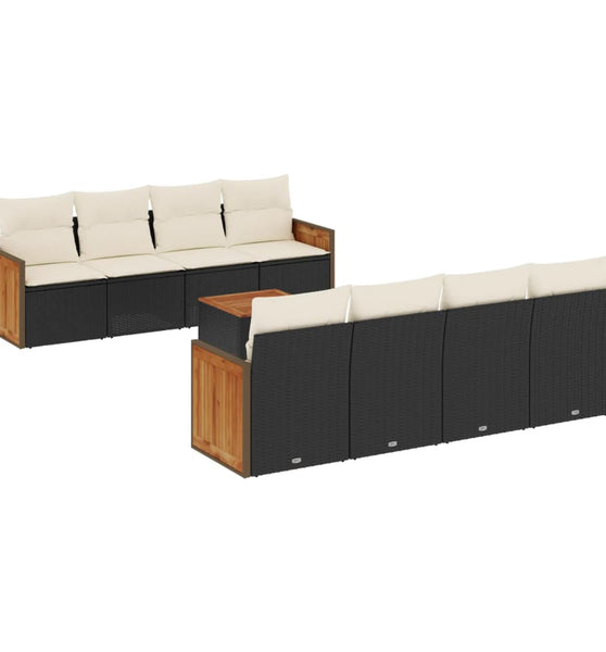 9-tlg. Garten-Sofagarnitur mit Kissen Schwarz Poly Rattan